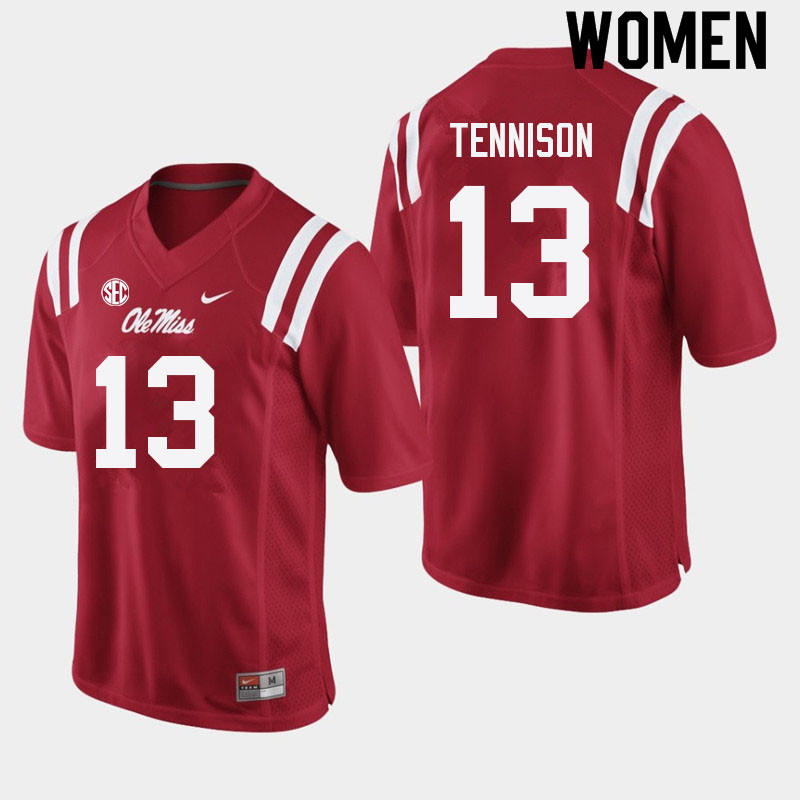 Women #13 Ladarius Tennison Ole Miss Rebels College Football Jerseys Sale-Red - Click Image to Close